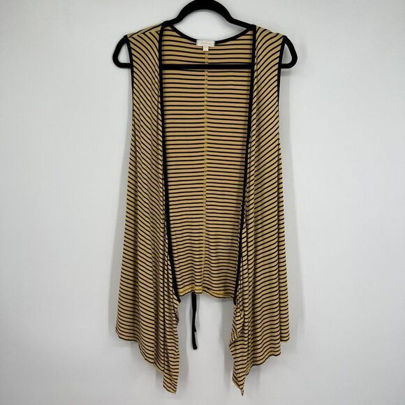 Heartstring yellow Black Striped Size XL Sleeveless Tie Back Duster - Picture 1 of 8